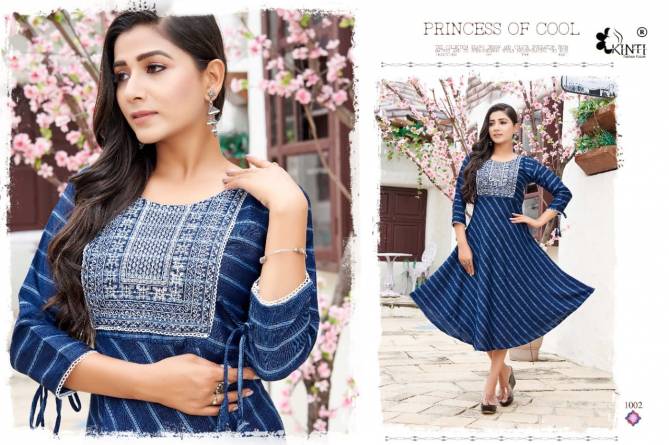 Kinti Laheriya New Exclusive Wear Rayon Printed Anarkali Kurti Collection